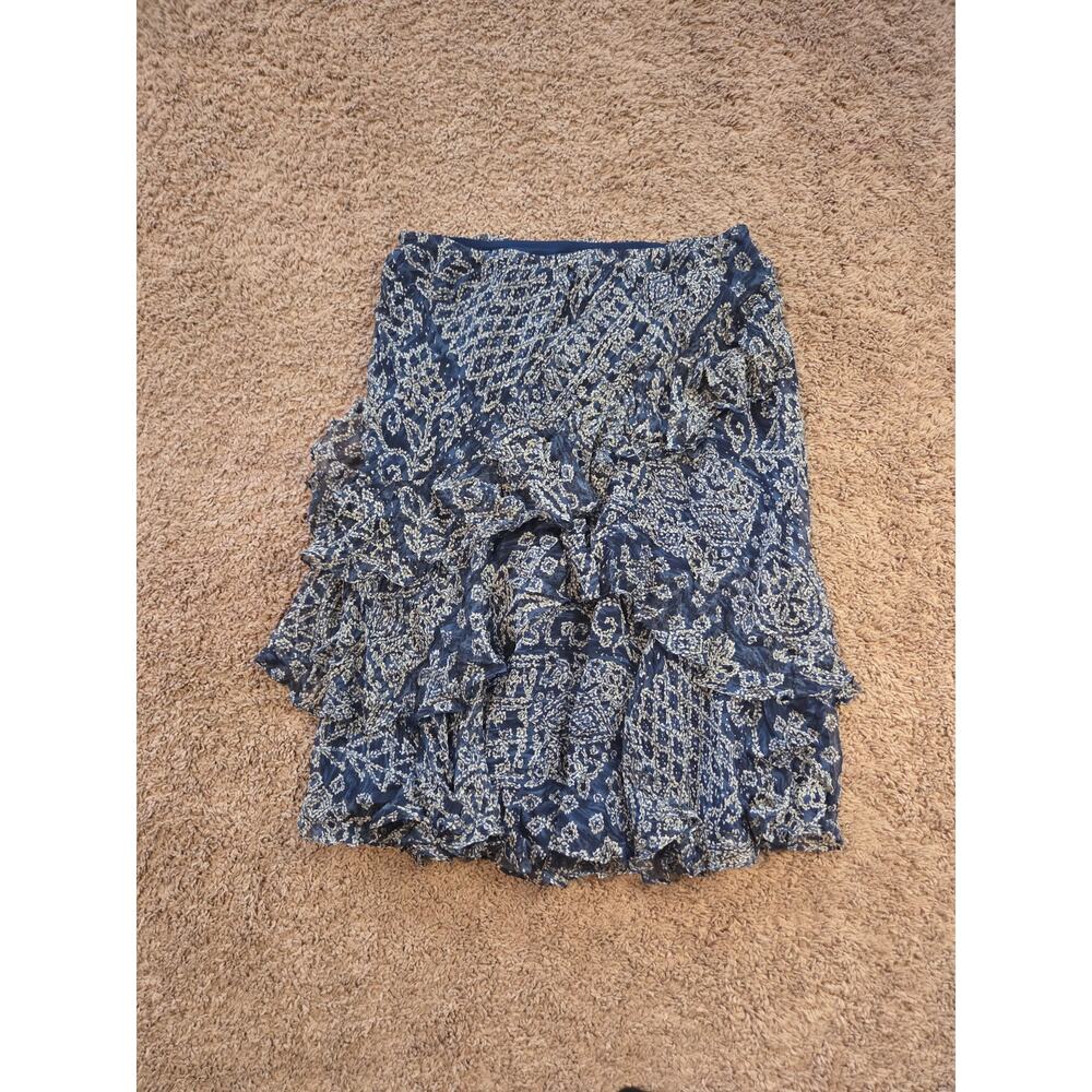 lauren ralph lauren 100% silk midi skirt paisley printed ruffle blue M
